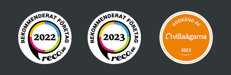 Reco - Rekommenderat företag 2022 - 2023 samt Godkänd av Villaägarna 2023